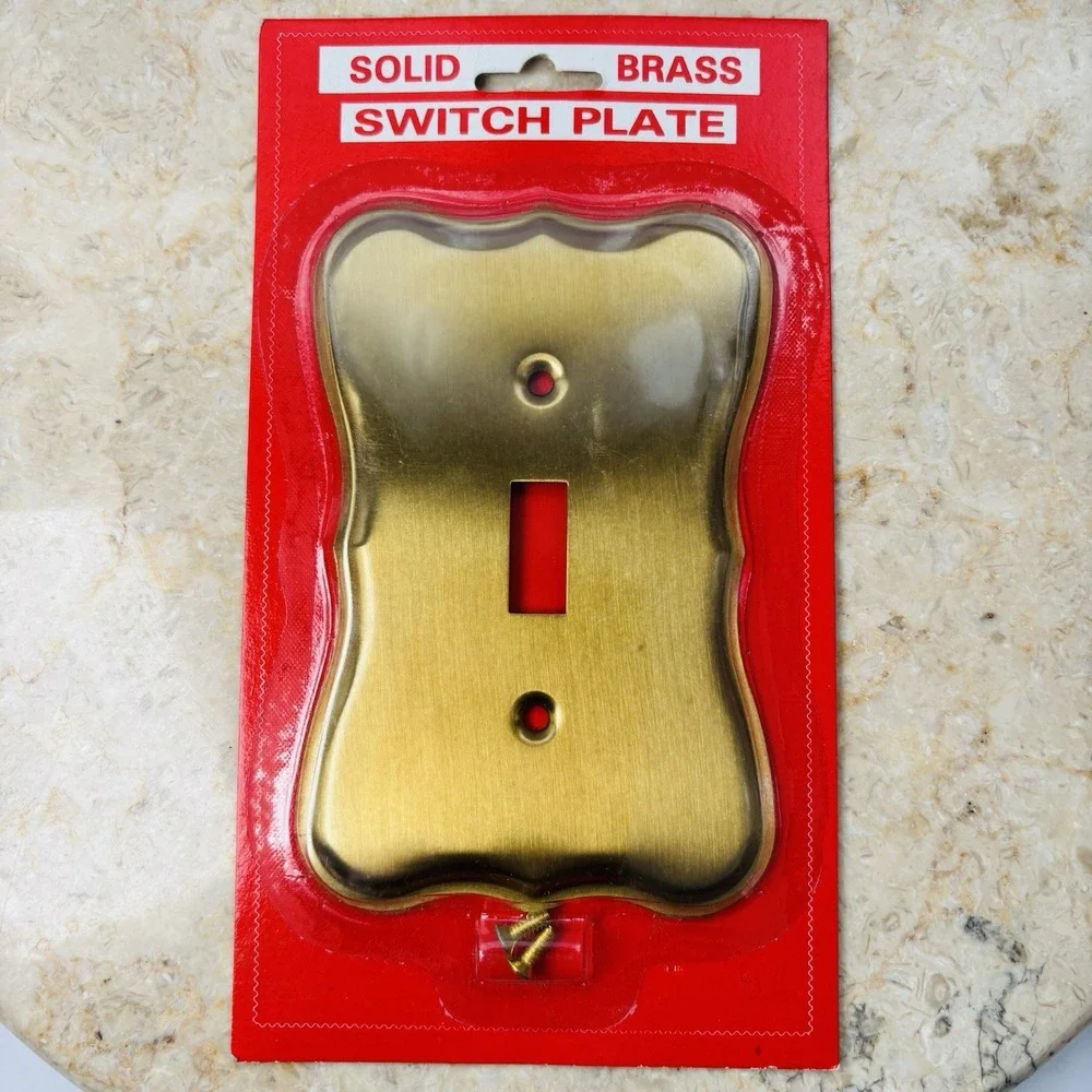 VTG Antique Solid Brass Single Gang Light Switch Plate Cover Toggle Scalloped